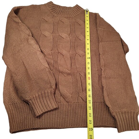 Women's Cable Knit Sweater Long Sleeve Pullover Crew-Neck Coffee Brown Medium - Picture 8 of 8